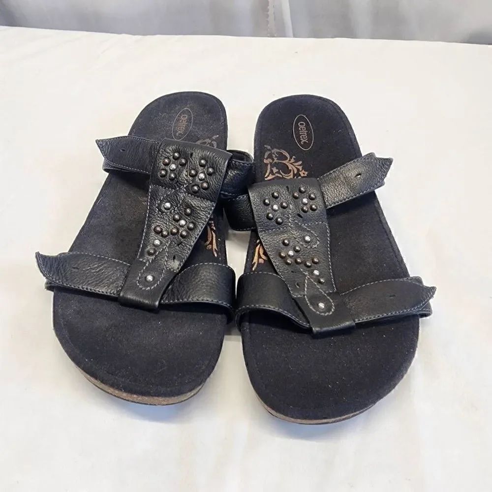 Aetrex Women's Black Leather Sandals Size 11